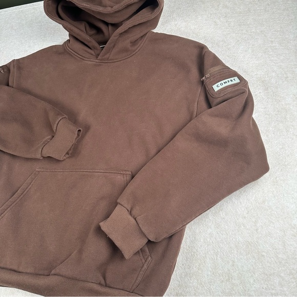 Comfrt Good Days Ahead Fleece Hoodie Soft Medium Unisex Brown - Picture 2 of 10
